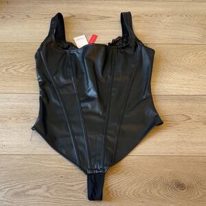 Elegant Black Faux Leather Bodysuit